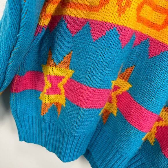 Go Nilly by AKM Blue Patterned Sweater Large 14 - Picture 3 of 9